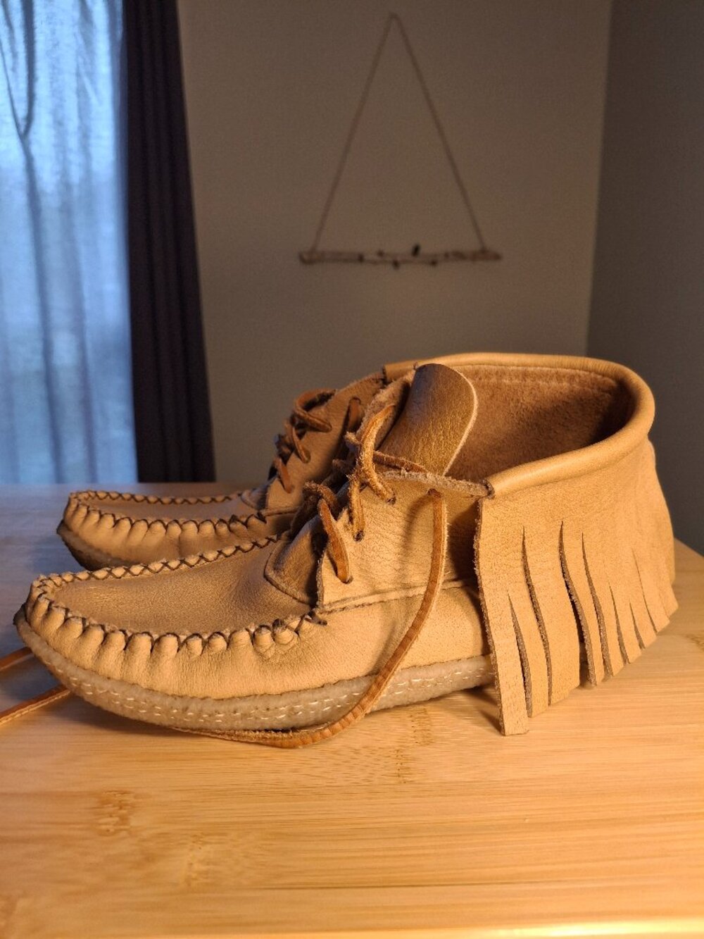 Women's Tan Suede Moccasin with Fringe Laces